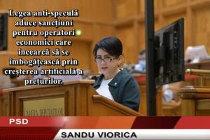 Deputatul Viorica Sandu: Legea anti-speculă aduce sancțiuni pentru operatorii economici care încearcă să se îmbogățească prin creșterea artificială a prețurilor