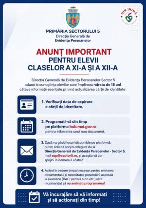 Anunț important pentru elevii claselor a XI-a și a XII-a